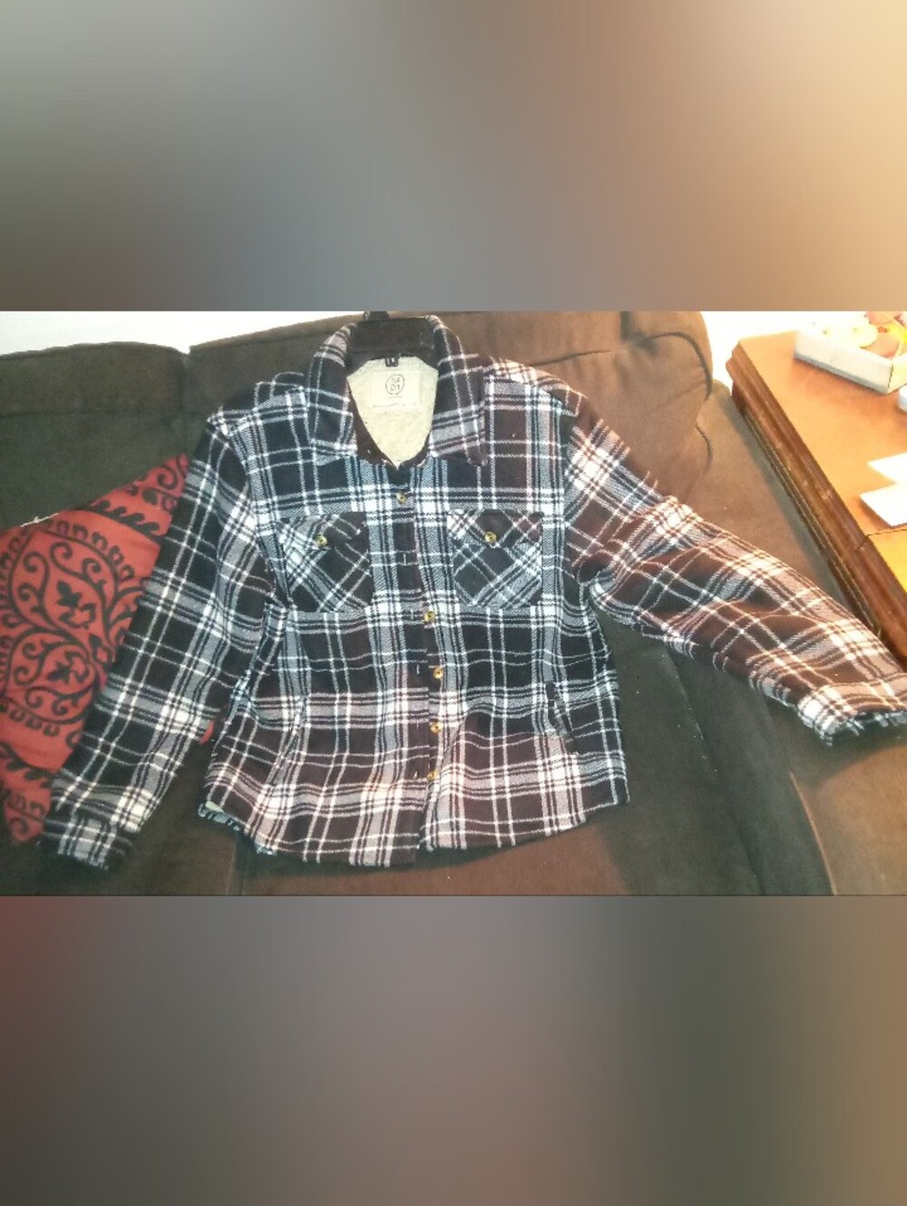 Sage Collective Black White Plaid Sherpa Lined Shirt Jacket Shacket Women's L